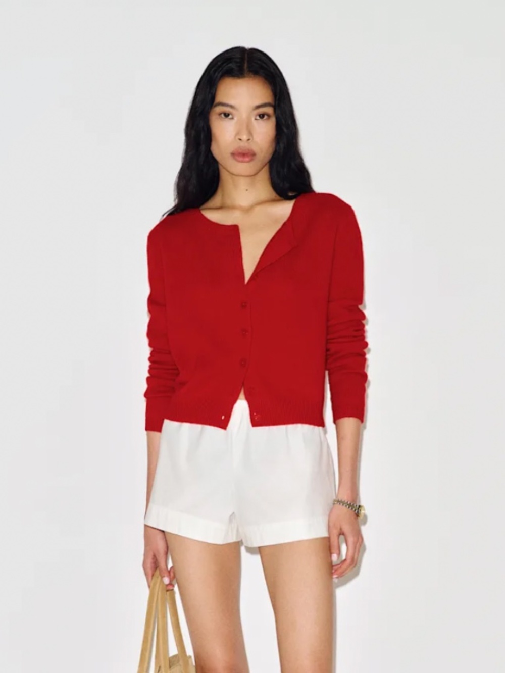 Reformation Clara Cashmere Crew Cardigan Red - Size XL